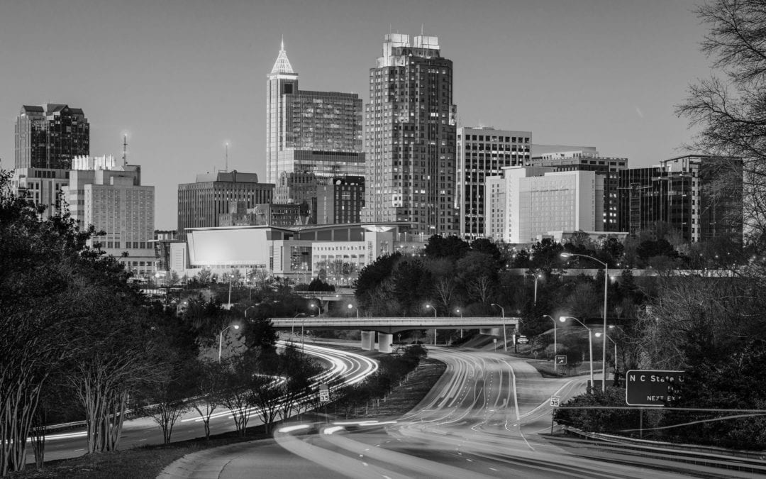 raleigh skyline in black and white